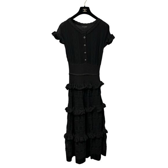 NWT Chanel Black Fond De Robe Short Sleeve Tiered Maxi Dress Womens 36 / US 4 - Picture 1 of 8